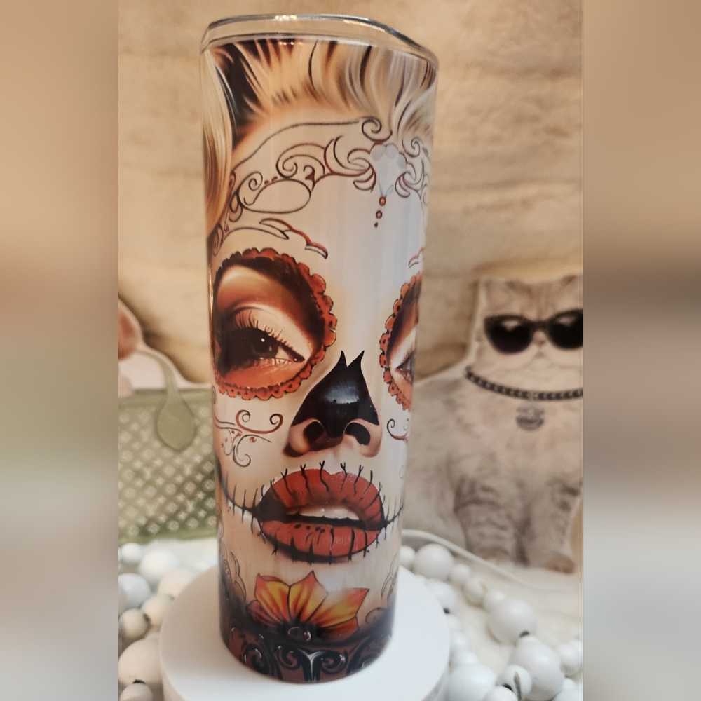 Marilyn Monroe Sugar Skull Tumbler. 20oz Hand Crafted. New.